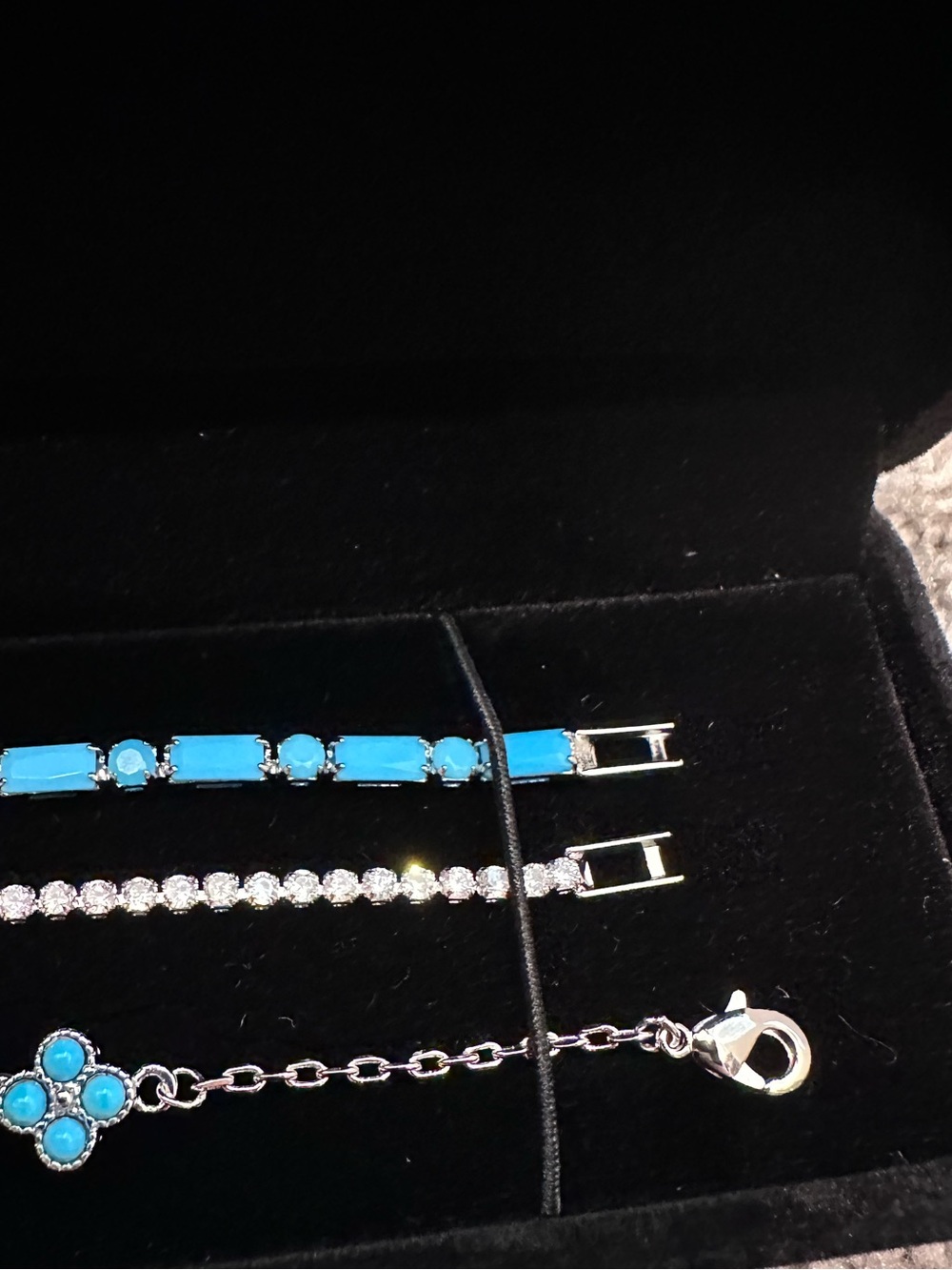 Silver evil eye + turquoise clover/flower bracelet stack - Picture 2 of 4